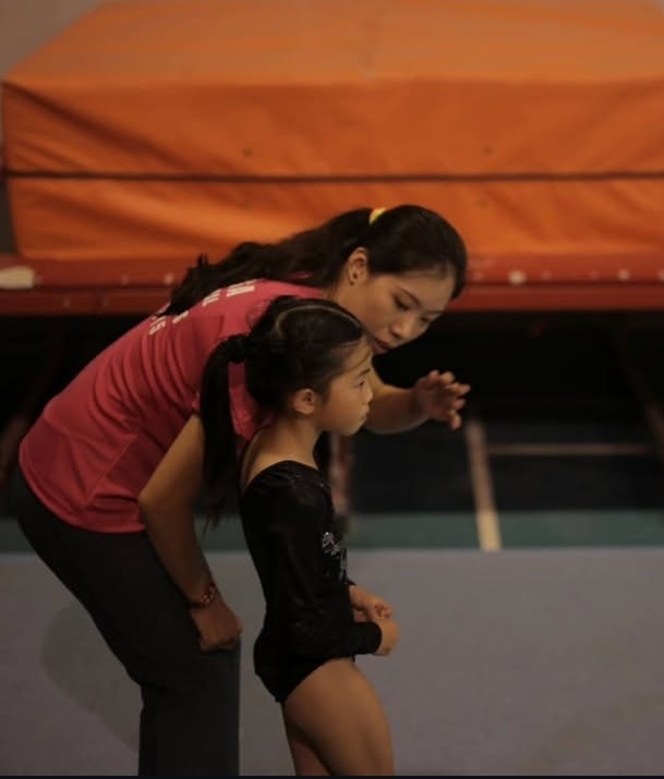 Gymnast practicing balance and flexibility training