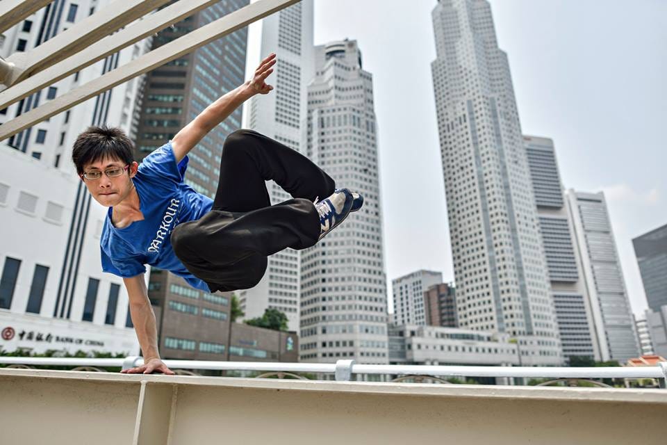 Parkour class in outdoor setting